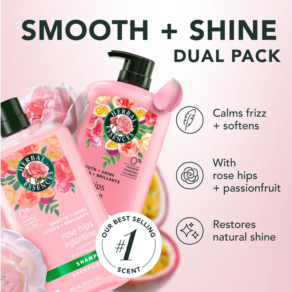Herbal Essences Shampoo & Conditioner Set, Rose Hips - Smooth Collection, Paraben-Free, Color-Safe, Shiny Hair with Jojoba & Vitamin E, 29.2 Fl Oz Each, 2-Pack