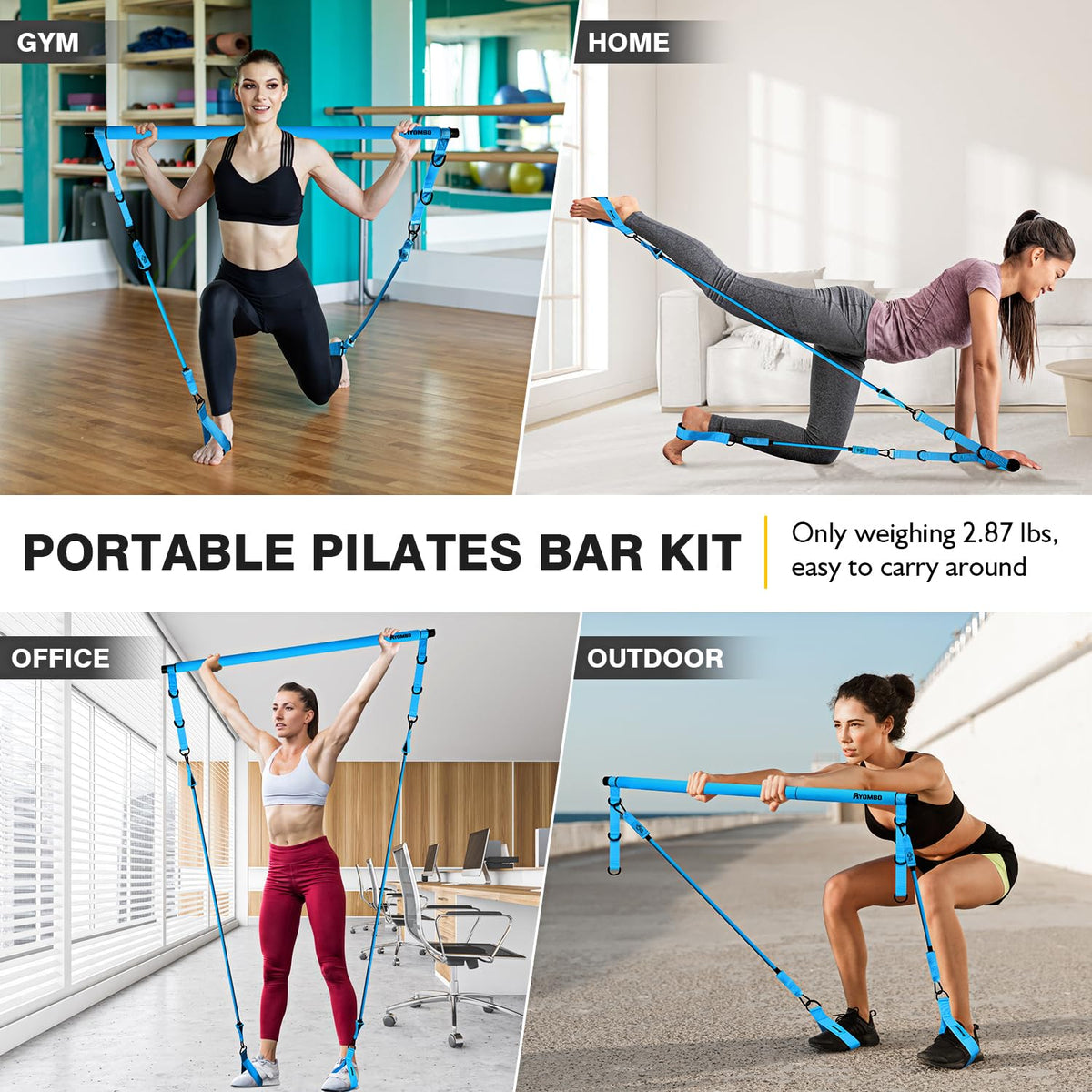Pilates Bar Kit with Resistance Bands, Adjustable Pink Workout Set