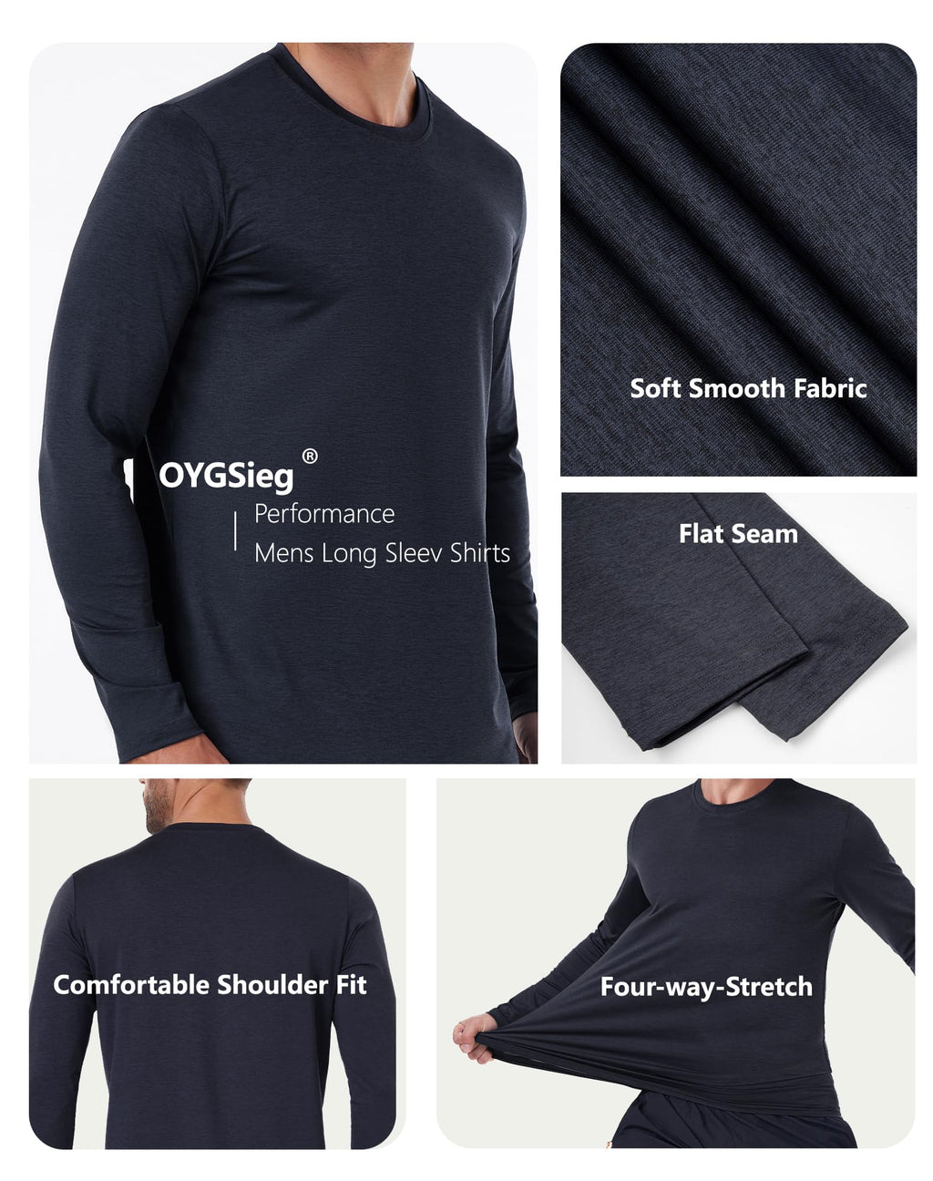 OYGSieg 6/7 Pack Men's Quick Dry Long Sleeve UPF50+ Sun Shirts