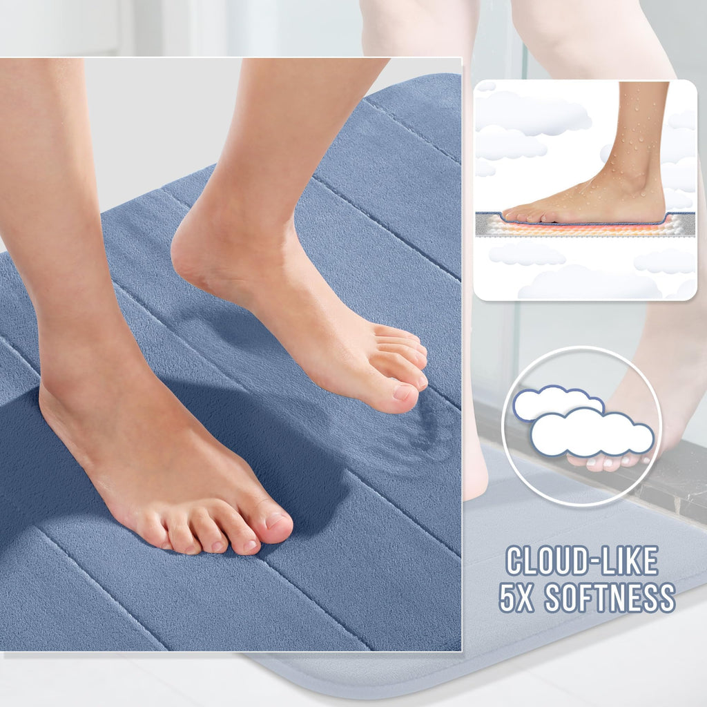 Yimobra Memory Foam Bath Mat Set 3 Pieces- Super Soft Absorbent Quick Dry Bathroom Rug Sets, Machine Washable Non Slip Floor Carpet for Tub Shower, Vanity & Toilet Base, Gray