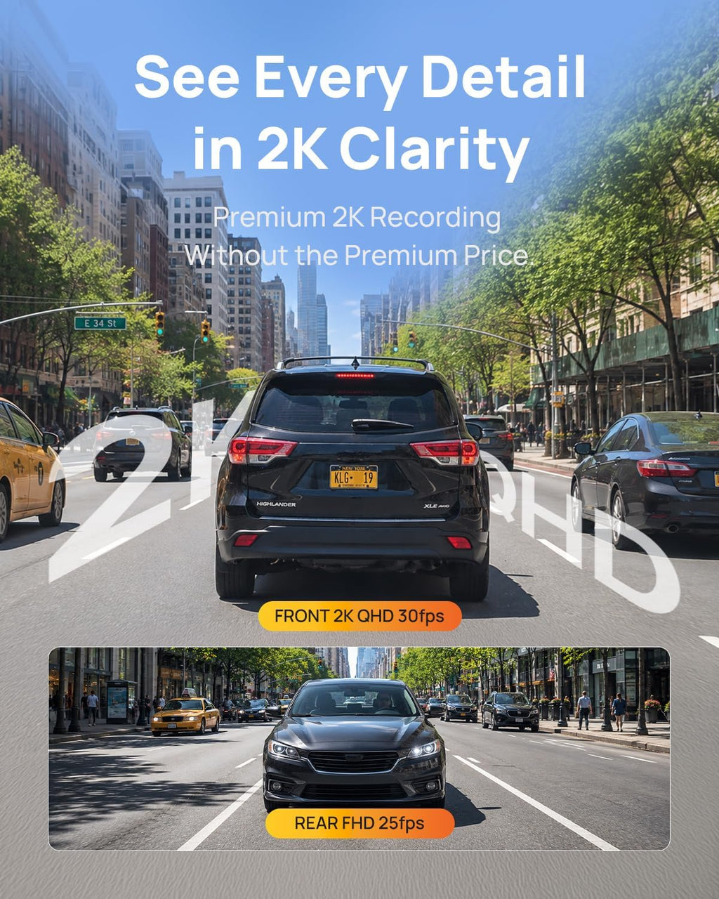 BlackVue SAFY8, 2K + 1080P Dash Cam Front and Rear, 64GB Included ...