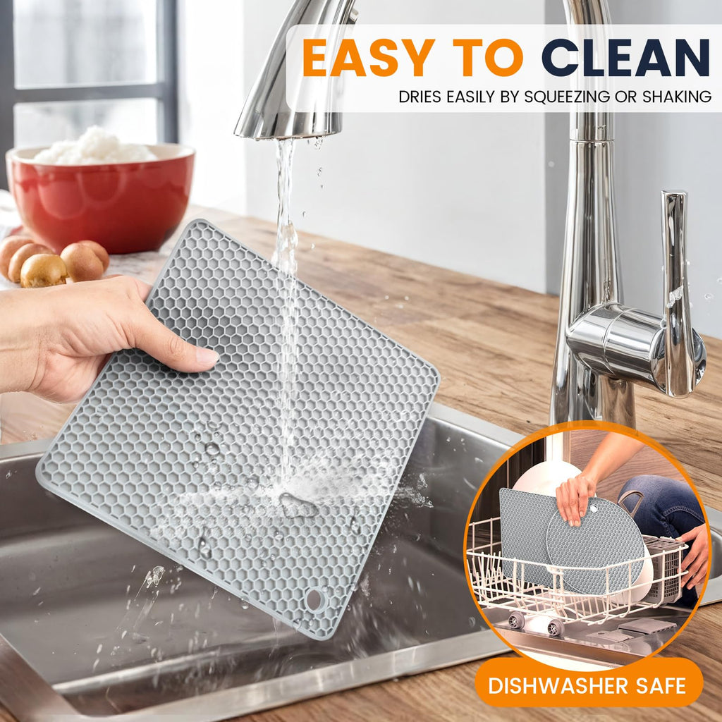 Silicone Trivet Mats 4 Heat Resistant Pot Holders Multipurpose Non-Slip Hot Pads for Kitchen Potholders, Drying mat, Jar Opener, Spoon Holder, Coaster(Dark Grey)