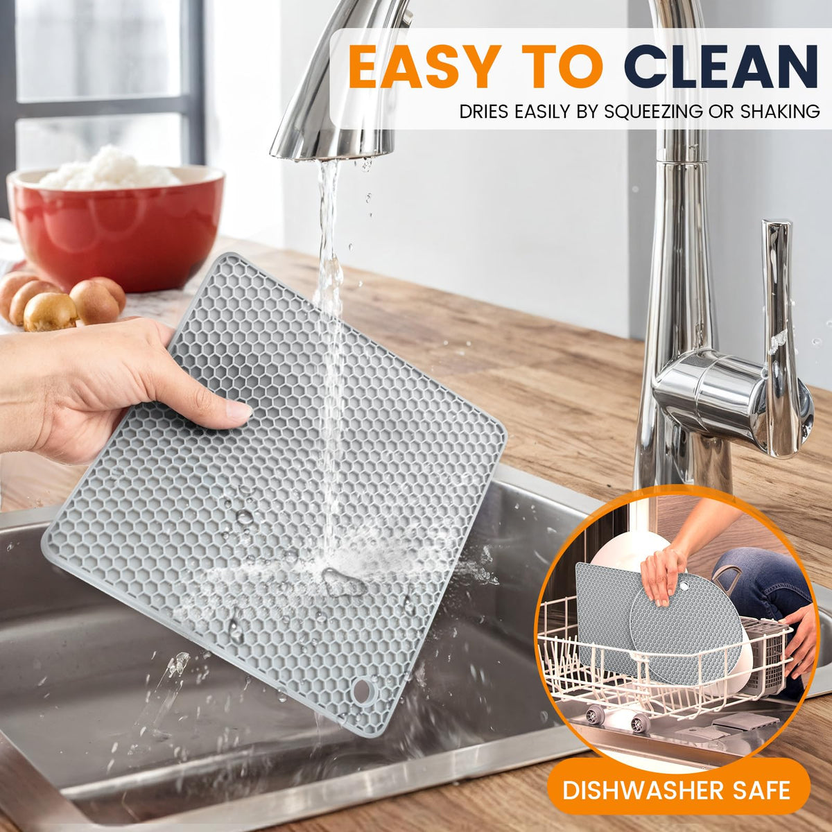 Silicone Trivet Mats 4 Heat Resistant Pot Holders Multipurpose Non-Slip Hot Pads for Kitchen Potholders, Drying mat, Jar Opener, Spoon Holder, Coaster(Dark Grey)