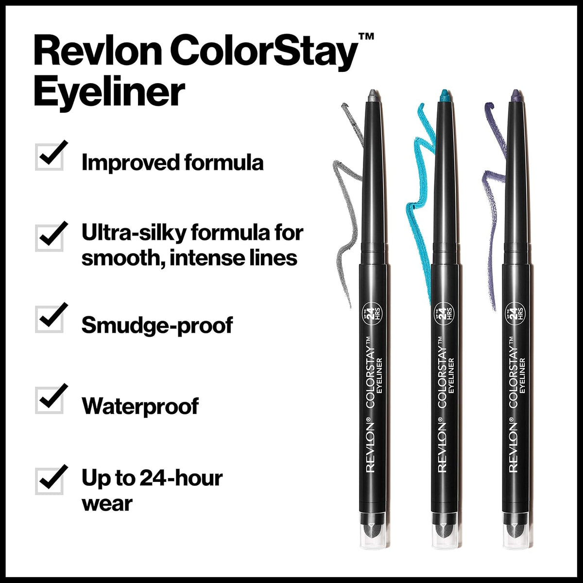 Revlon ColorStay Pencil Waterproof Eyeliner, 201 Black, 2 pack