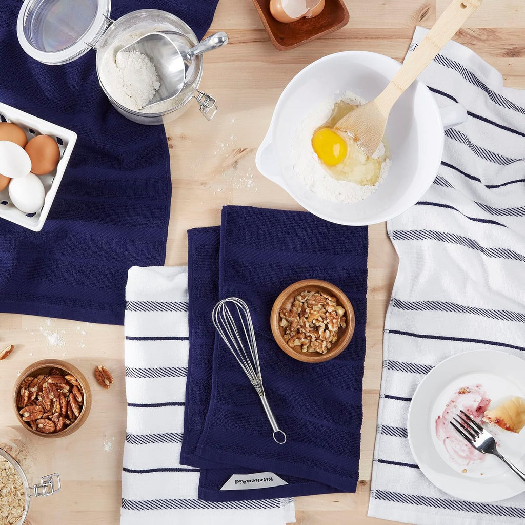 KitchenAid Albany Kitchen Towel 4-Pack Set, Milkshake Tan/White, 16"x26"