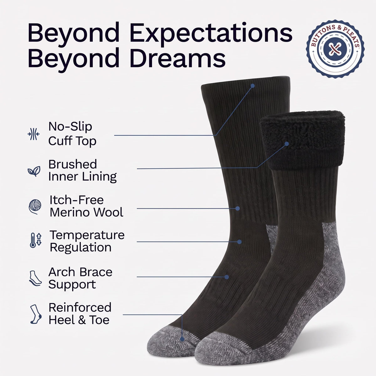 Wool Socks for Men & Women Merino Thermal Warm Cozy Winter Boot Sock