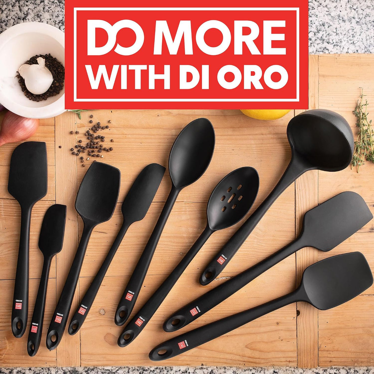 DI ORO Silicone Spatula Set - 600F Heat Resistant, 3-Pc Black