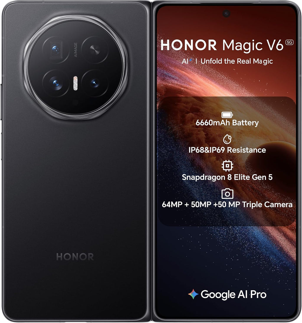 HONOR Magic V6 5G PNM-N49 (GSM Unlocked, International Version) 512GB Storage 16GB RAM Factory Unlocked Android 16 Foldable Smartphone (Black)
