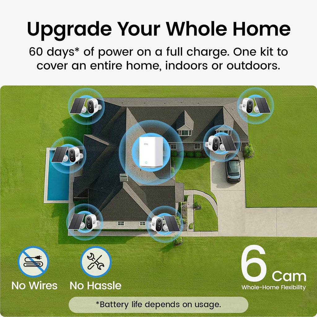 aosu 2K Solar Security Cameras Wireless Outdoor System, 6-Cam-Kit