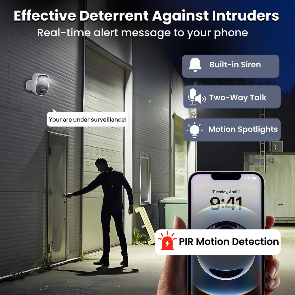 2026 Upgraded 2K Security Cameras Wireless Outdoor, Free Cloud Storage, 1-6 Months Battery Life, Waterproof, 2-Way Talk, AI Motion Detection Spotlight Siren Alarm Cameras for Home Security