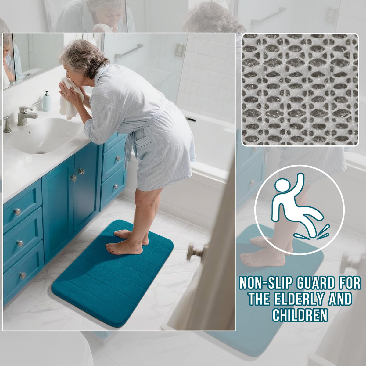 Yimobra Memory Foam Bath Mat Set 3 Pieces- Super Soft Absorbent Quick Dry Bathroom Rug Sets, Machine Washable Non Slip Floor Carpet for Tub Shower, Vanity & Toilet Base, Gray
