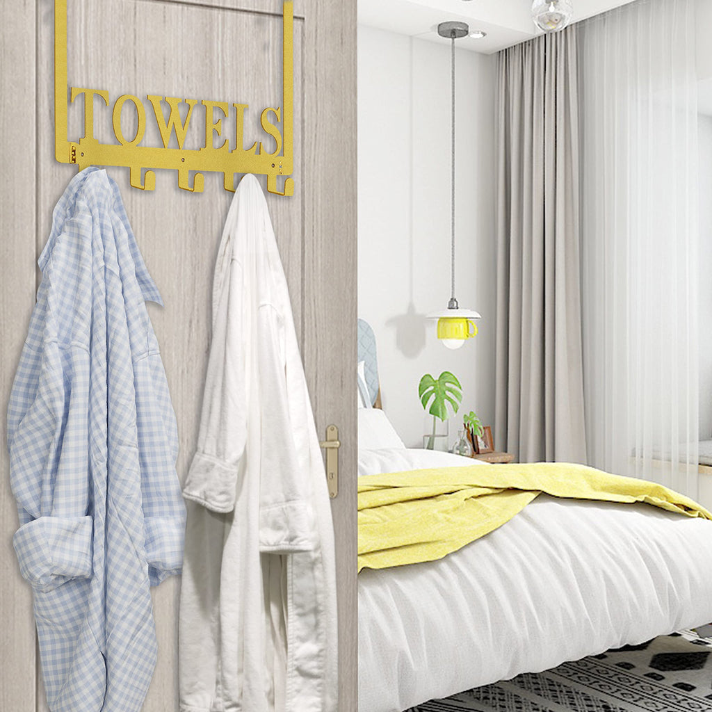 Kuhome Over The Door Hooks, Towel Holder for Bathroom, Door Mount Towel Rack Towel Hooks for Bedroom Beach Towels Bathrobe Wall Mount Hang on The Door Cabinet Cupboard Metal Sandblasted (Black)