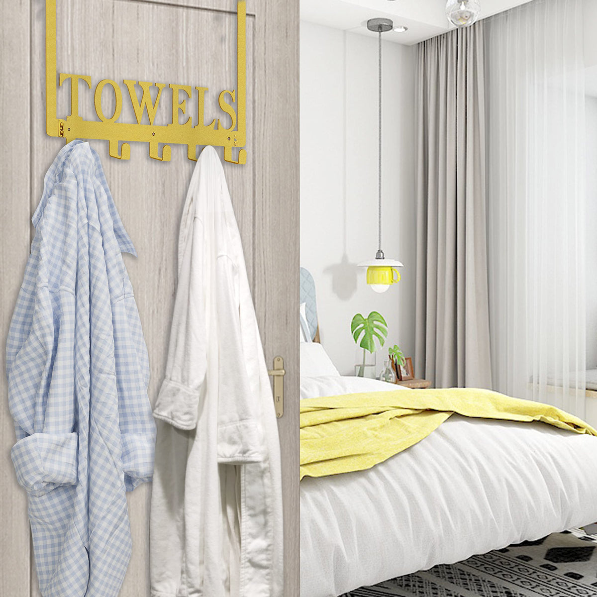 Kuhome Over The Door Hooks, Towel Holder for Bathroom, Door Mount Towel Rack Towel Hooks for Bedroom Beach Towels Bathrobe Wall Mount Hang on The Door Cabinet Cupboard Metal Sandblasted (Black)