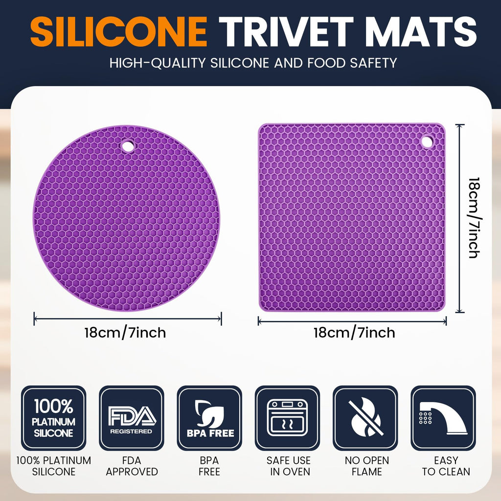 Silicone Trivet Mats 4 Heat Resistant Pot Holders Multipurpose Non-Slip Hot Pads for Kitchen Potholders, Drying mat, Jar Opener, Spoon Holder, Coaster(Dark Grey)