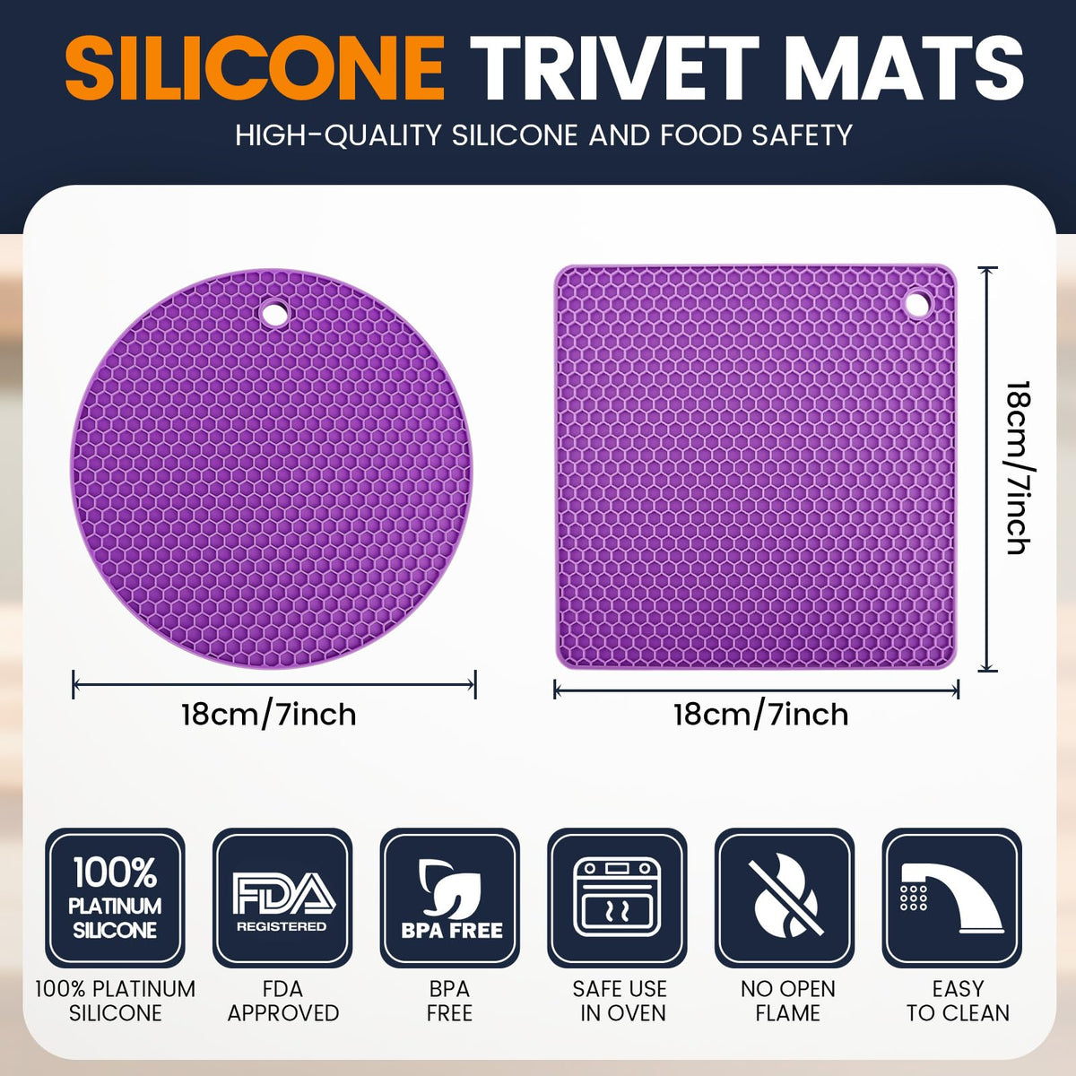 Silicone Trivet Mats 4 Heat Resistant Pot Holders Multipurpose Non-Slip Hot Pads for Kitchen Potholders, Drying mat, Jar Opener, Spoon Holder, Coaster(Dark Grey)