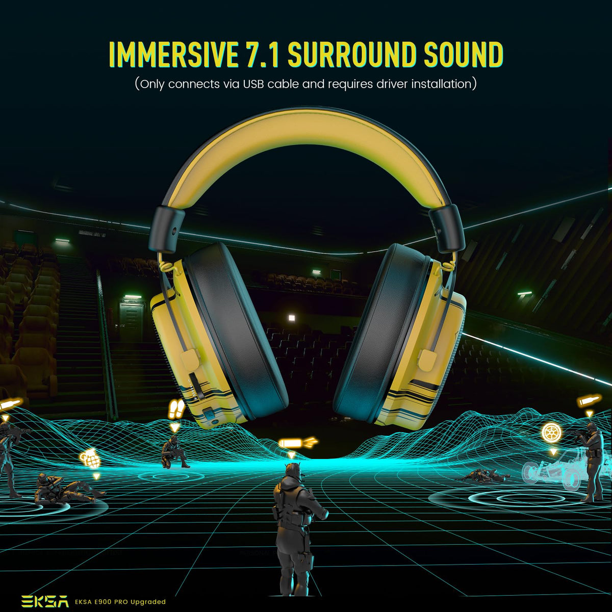 EKSA E900 Pro USB Gaming Headset for PC, 7.1 Surround Sound, 50MM Driver