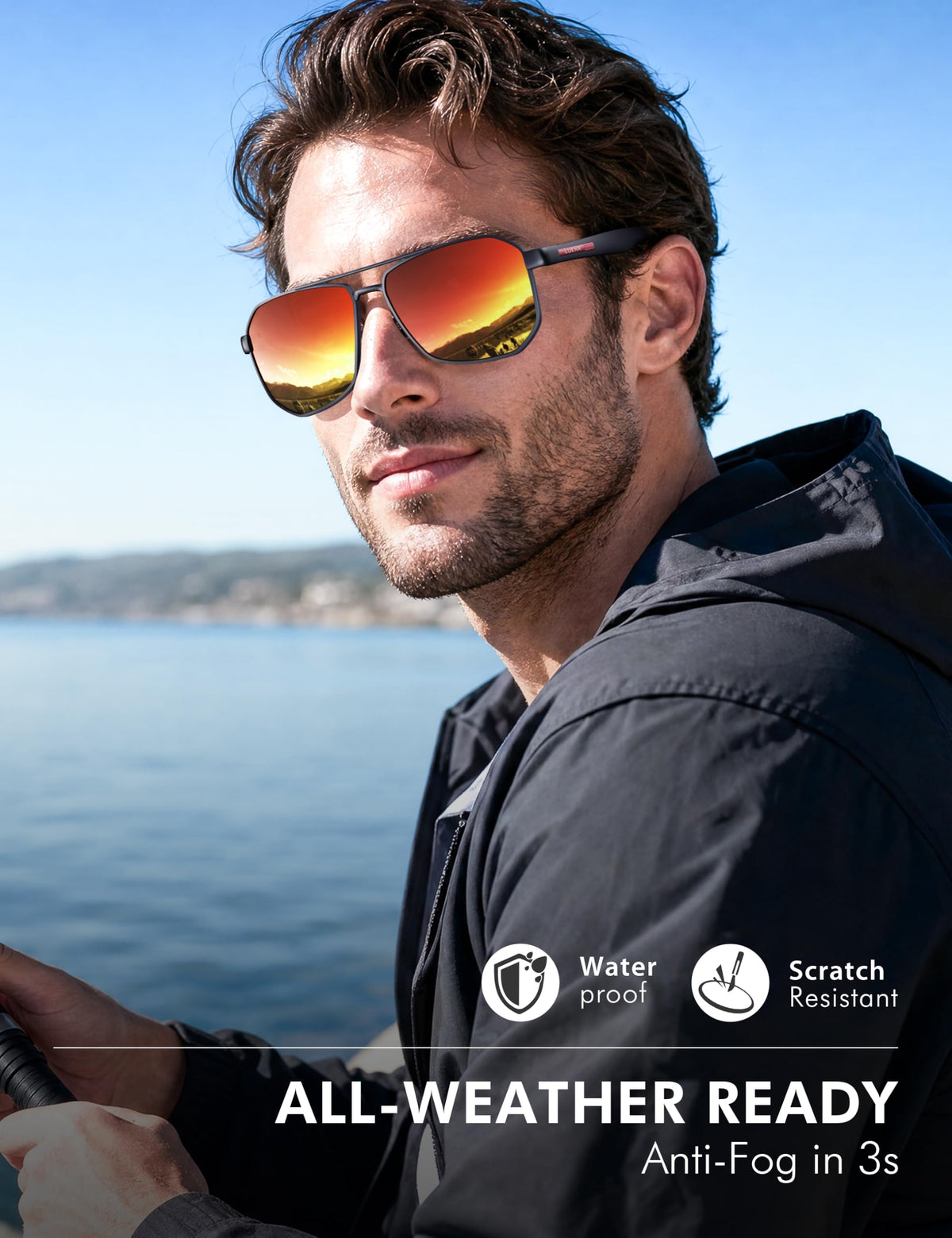 LUENX Aviator Polarized Sunglasses for Men: Square UV400 Driving