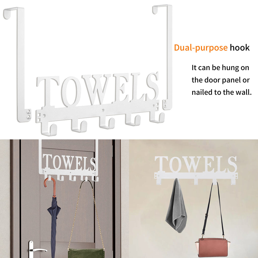 Kuhome Over The Door Hooks, Towel Holder for Bathroom, Door Mount Towel Rack Towel Hooks for Bedroom Beach Towels Bathrobe Wall Mount Hang on The Door Cabinet Cupboard Metal Sandblasted (Black)