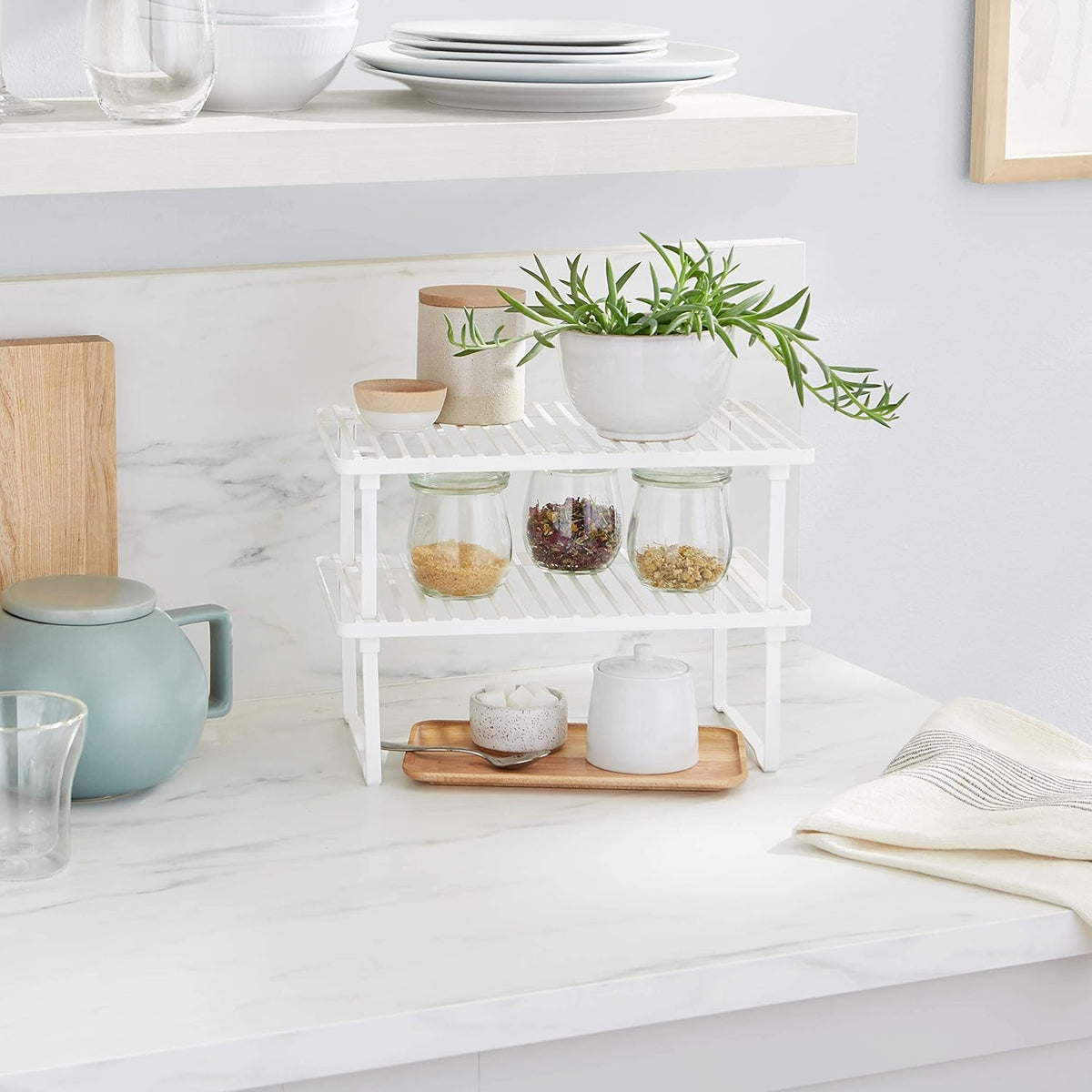 Amazon Basics Stackable Metal Kitchen Storage Shelves, Set of 2 - White