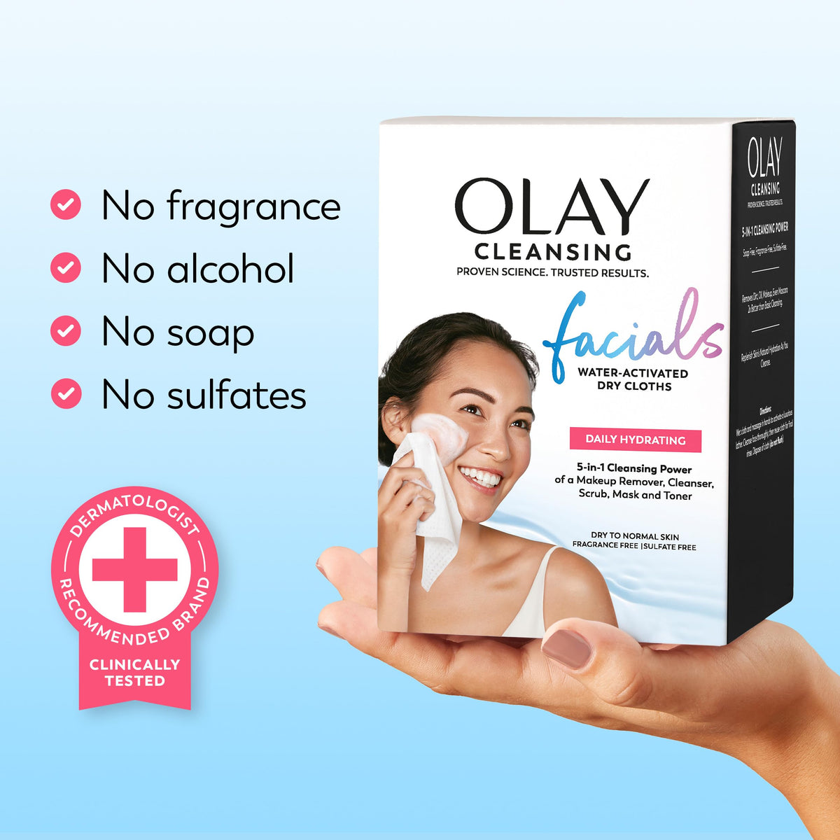 Olay Makeup Remover Wipes, Daily Facials Deep Clean Face Cleanser for Normal to Oily Skin, Alcohol & Fragrance Free, Soft Face Wash Towels, Travel Essentials for Women, Convenient Dry Cloths, 66 ct