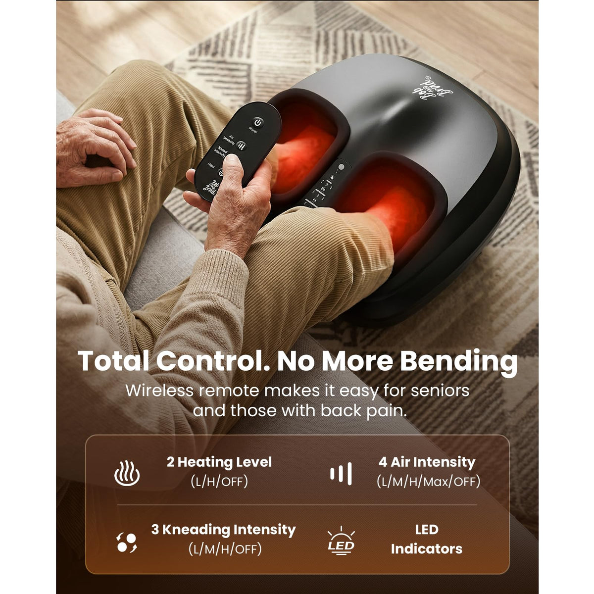 BOB AND BRAD Foot Massager Machine with Heat, FSA Eligible HSA Shiatsu Foot Massager for Plantar Fasciitis & Neuropathy with Kneading & Compression, Cordless Remote Control, Gift for Family, Size 14