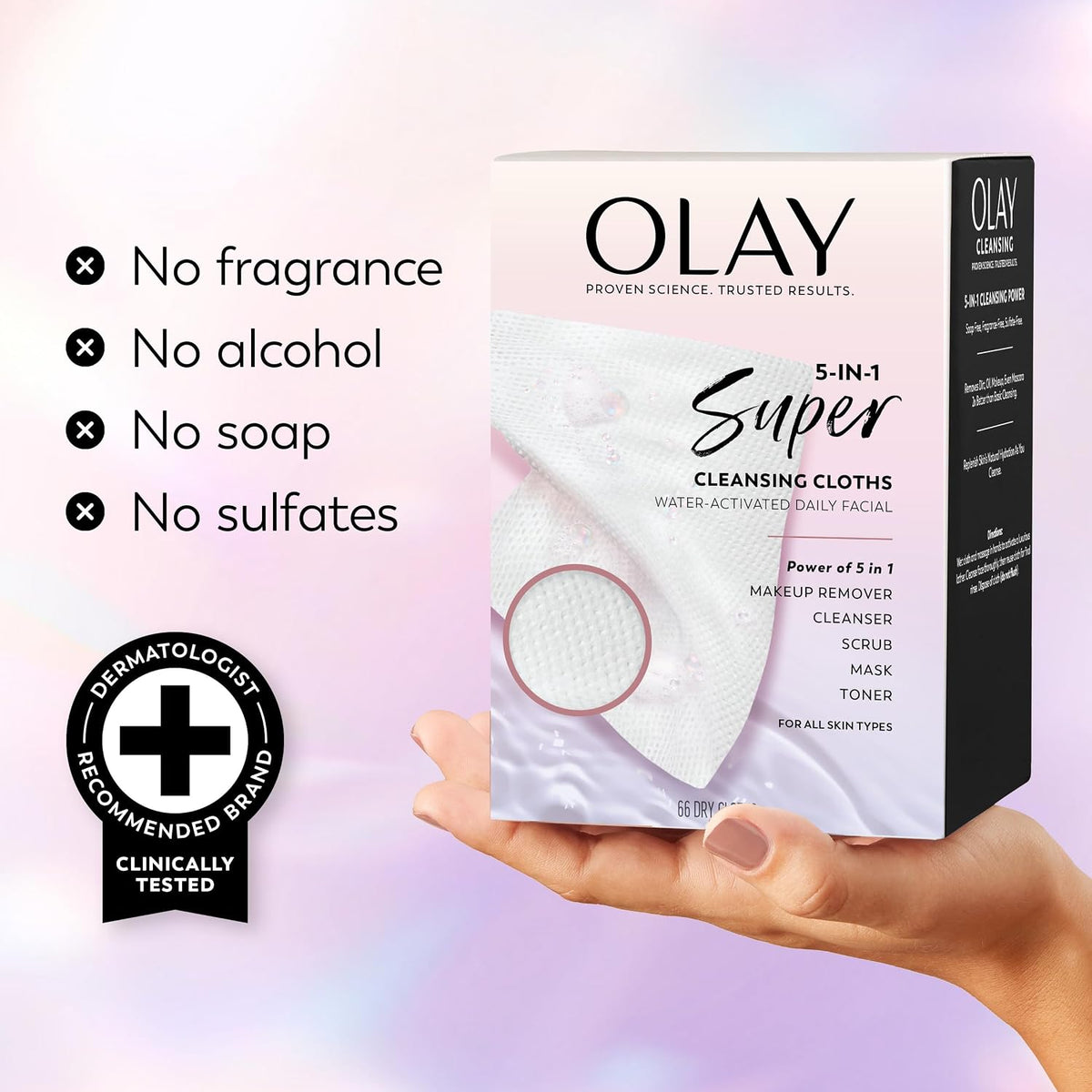 Olay Super Daily Facial Cleansing Cloths, Lathering Face Cleansing Wipes for Daily Cleanser, Single-Use Disposable Cloths (Do Not Flush), 99 Count