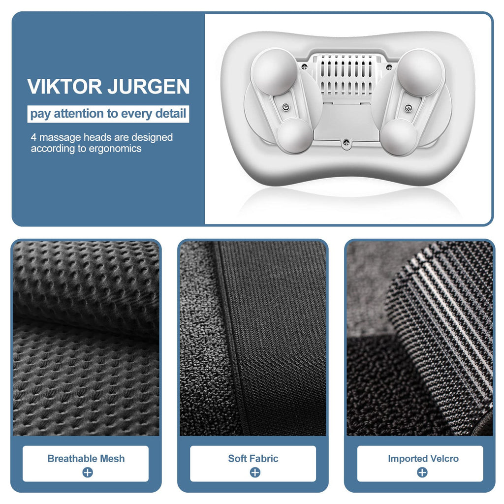 VIKTOR JURGEN Shiatsu Back Massager with Heat for Pain Relief, Gray