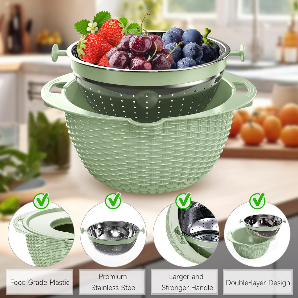 Over the Sink Colander - Strainers and Colanders - Sink Strainer Basket - Expandable Fine Mesh Strainer with Rubber Grip for Veggie, Fruits, Pasta, Home Kitchen Essentials (9.5W x 13.4-21.3L x 3.3H)
