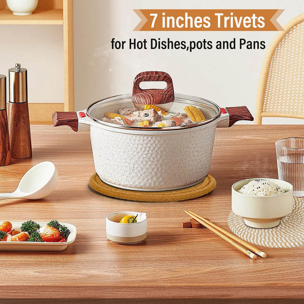 Tidponra Trivet Mats Set for Hot Dishes, 5 Heat Resistant Pot Holders Kitchen Counter, Table, Home Essentials, Anti Stain Hot Pads Plate Mats for Hot pots and Pans, 7 Inches