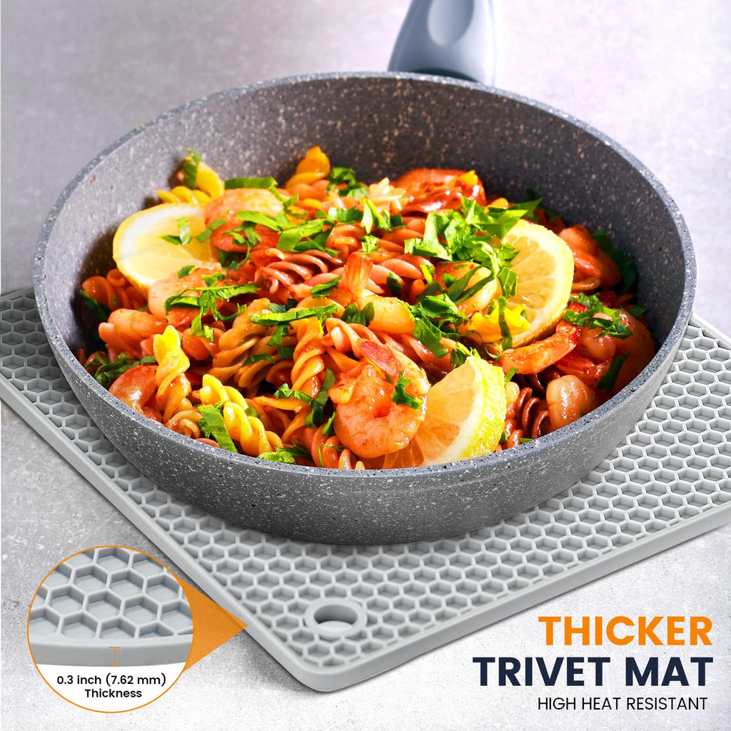 Silicone Trivet Mats 4 Heat Resistant Pot Holders Multipurpose Non-Slip Hot Pads for Kitchen Potholders, Drying mat, Jar Opener, Spoon Holder, Coaster(Dark Grey)