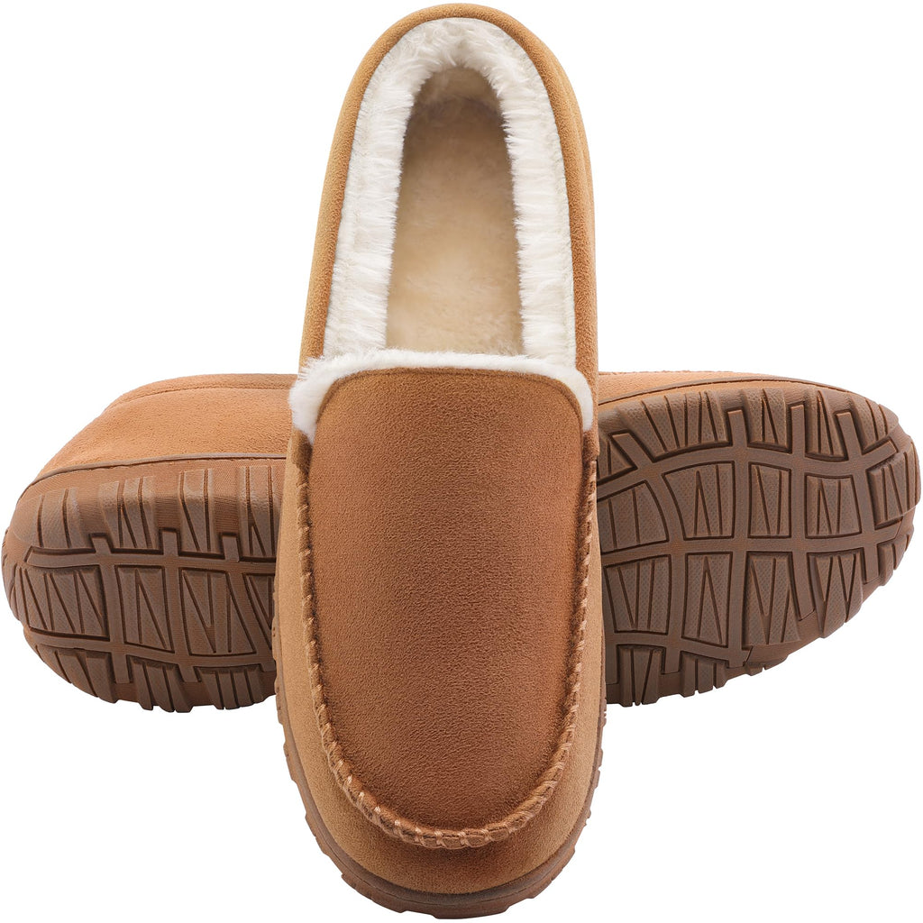 shoeslocker Men's Slippers Indoor Outdoor Warm Soft Plush Memory Foam House Slippers for Men Comfortable Bedroom Moccasin Slipper Non-Slip
