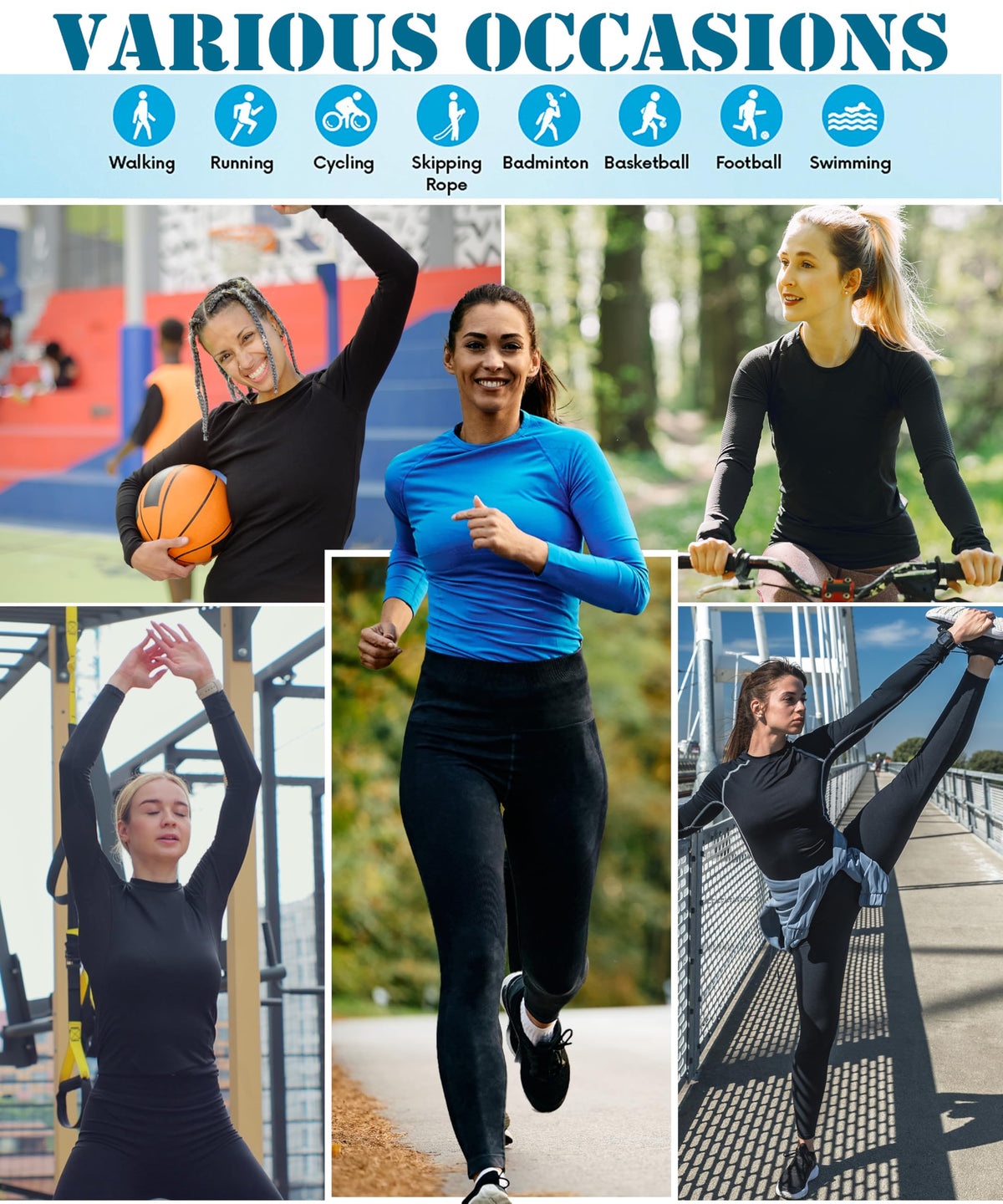 5 Pack Women's Compression Shirts Long Sleeve for Workout & Baselayer