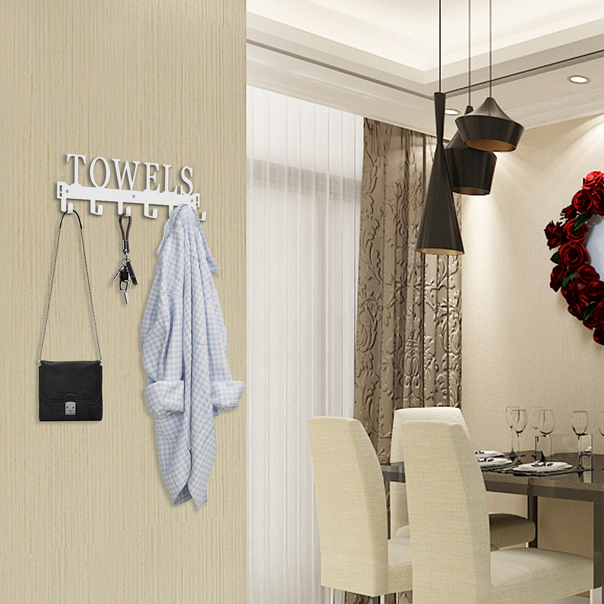 Kuhome Over The Door Hooks, Towel Holder for Bathroom, Door Mount Towel Rack Towel Hooks for Bedroom Beach Towels Bathrobe Wall Mount Hang on The Door Cabinet Cupboard Metal Sandblasted (Black)