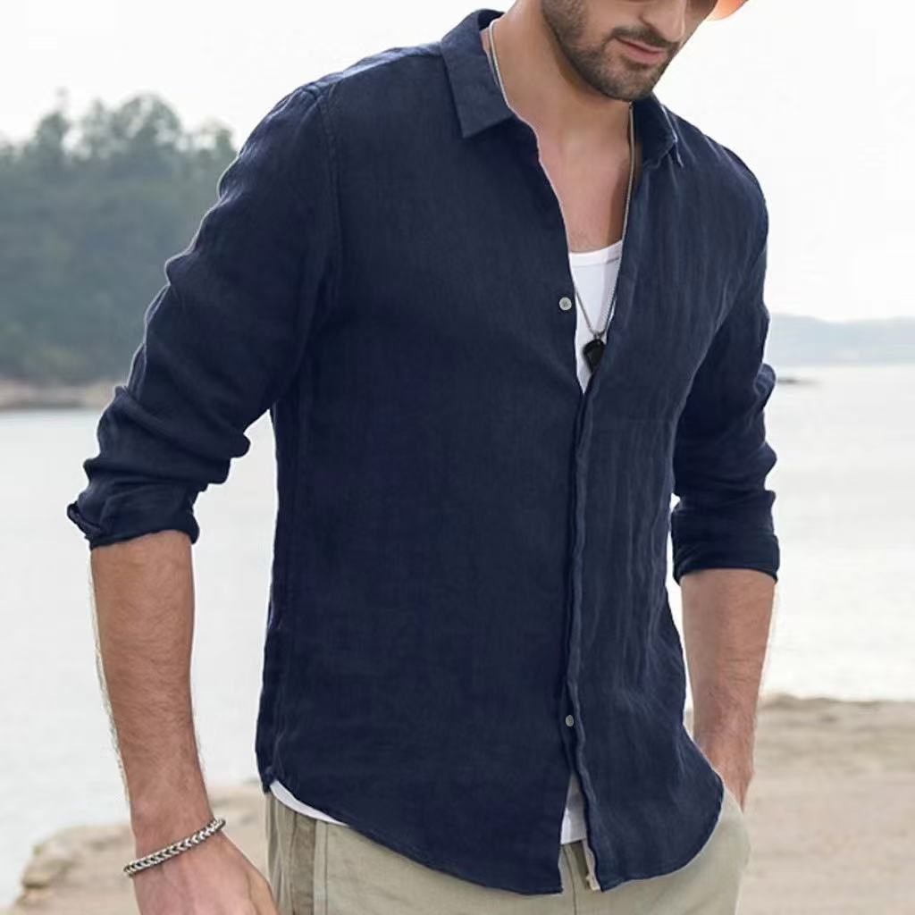 Long Sleeve Shirt Plain Lapel Casual Daily - souqmart