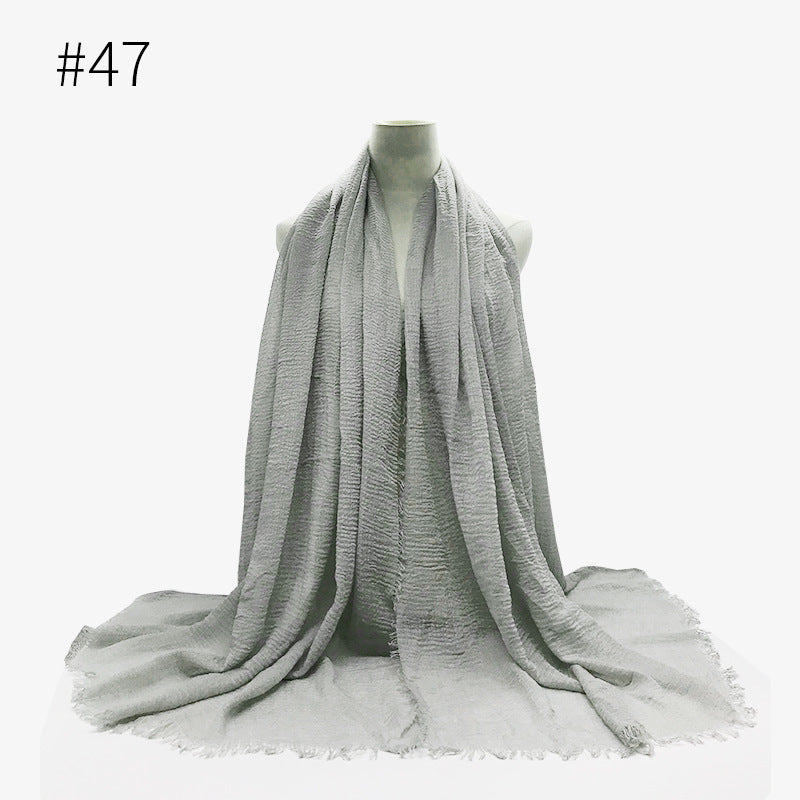 Bubble plain Scarf / cotton scarf fringes women soft solid hijab popular muffler shawls big Pashmina wrap hijab - souqmart