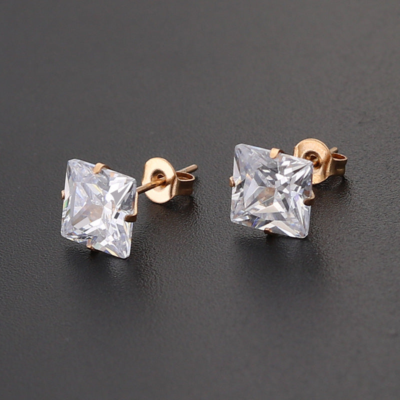 Fashion Stainless Steel Four Claw Square Ear Studs - souqmart