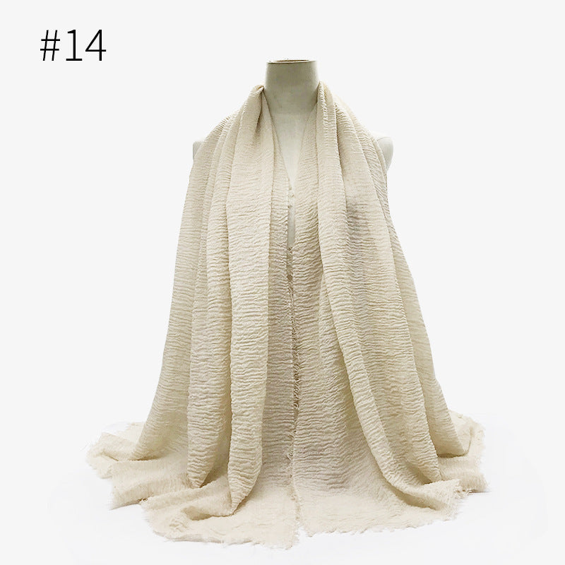 Bubble plain Scarf / cotton scarf fringes women soft solid hijab popular muffler shawls big Pashmina wrap hijab - souqmart