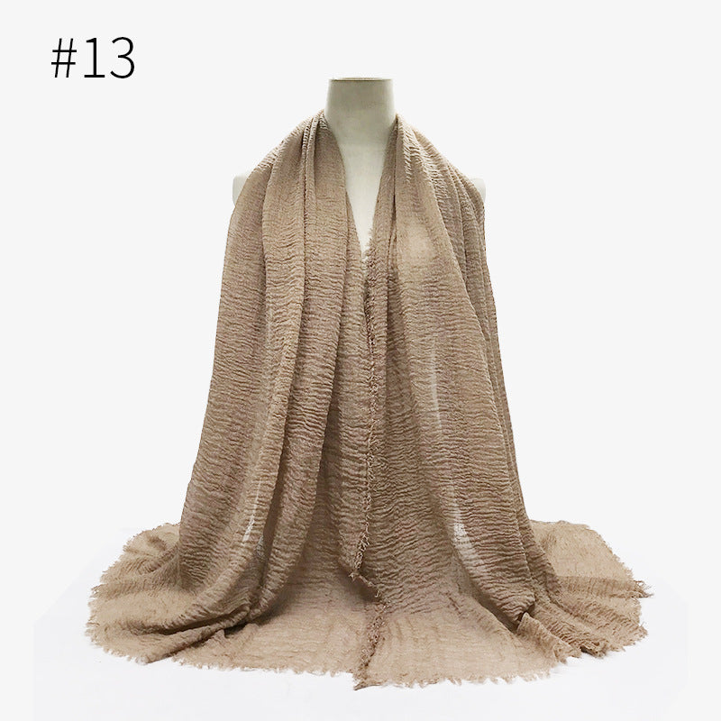 Bubble plain Scarf / cotton scarf fringes women soft solid hijab popular muffler shawls big Pashmina wrap hijab - souqmart