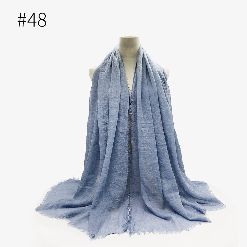 Bubble plain Scarf / cotton scarf fringes women soft solid hijab popular muffler shawls big Pashmina wrap hijab - souqmart