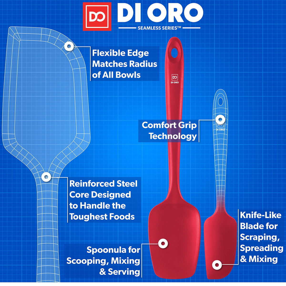 DI ORO Silicone Spatula Set - 600F Heat Resistant, 3-Pc Black