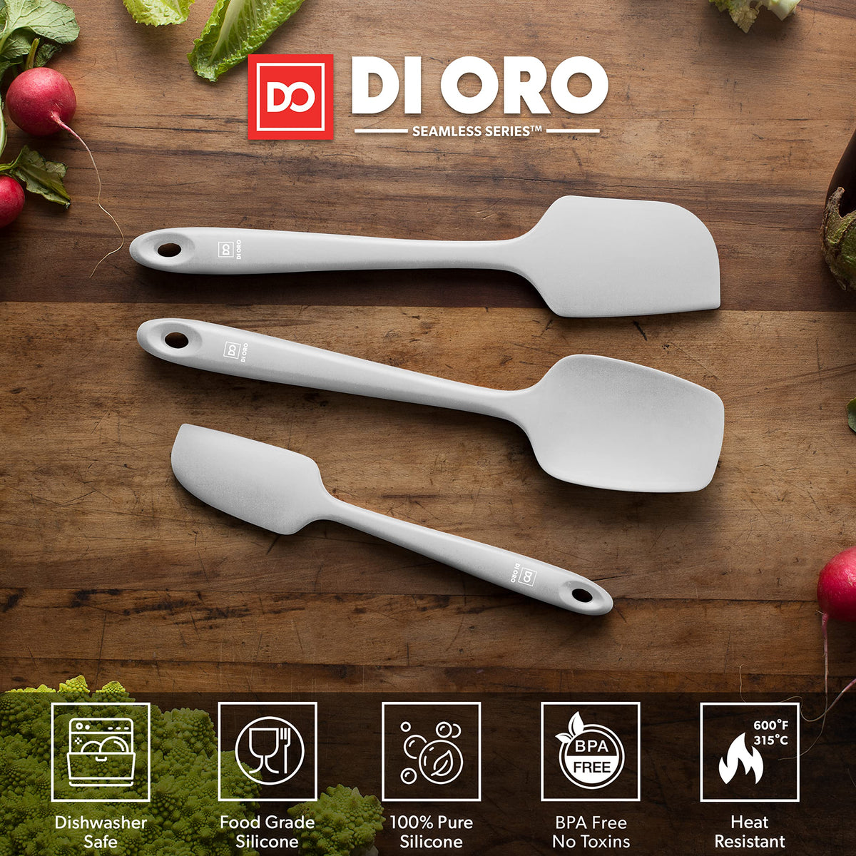 DI ORO Silicone Spatula Set - 600F Heat Resistant, 3-Pc Black