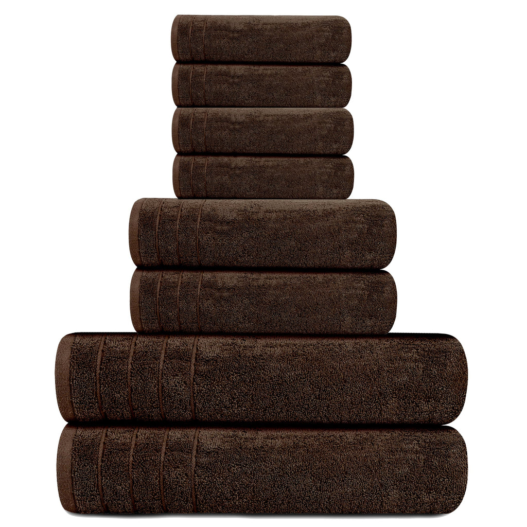 Tens Towels 8 Piece Towel Set, 2 XL Bath, 2 Hand, 4 Washcloth, Black