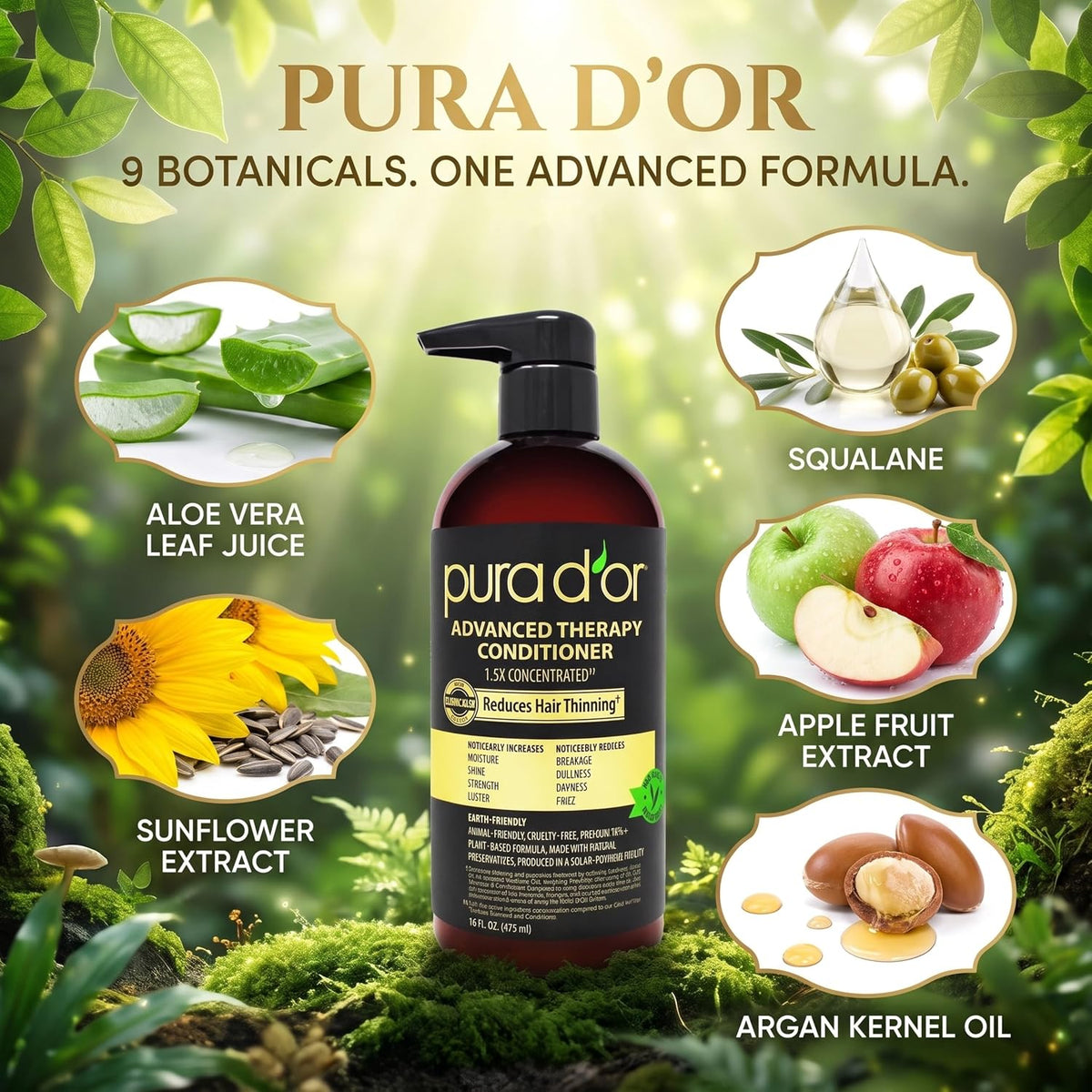 PURA D'OR Apple Cider Vinegar Shampoo & Conditioner Clarifying Set, 16oz x2