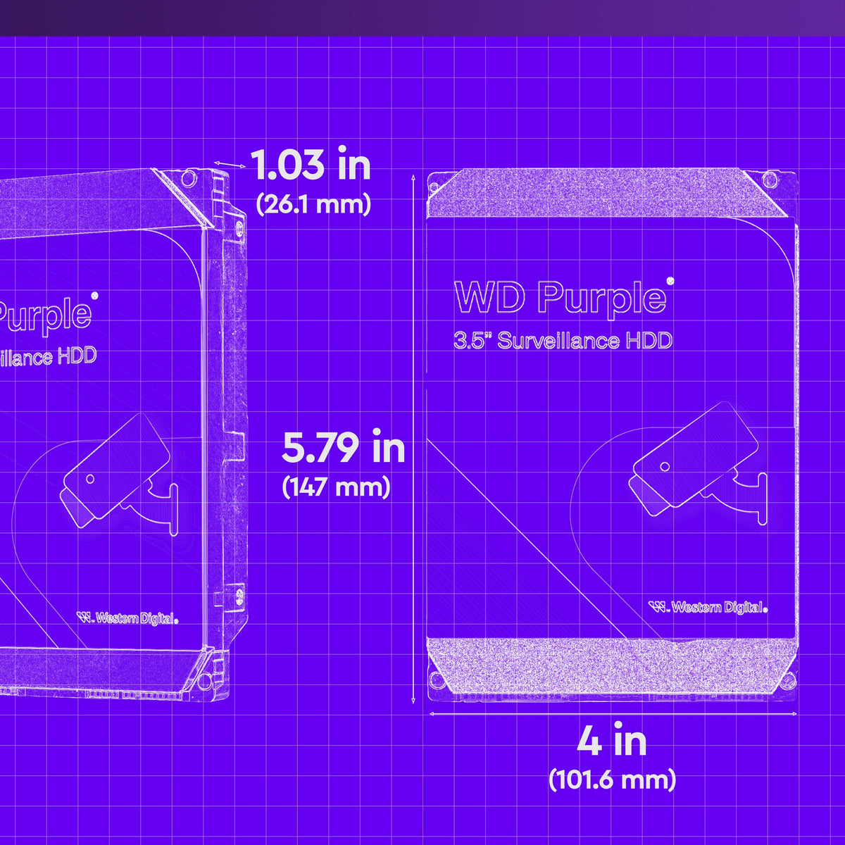 Western Digital 2TB WD Purple Surveillance Internal Hard Drive HDD, CMR, SATA 6 Gb/s, 64 MB Cache, 3.5" - WD23PURZ