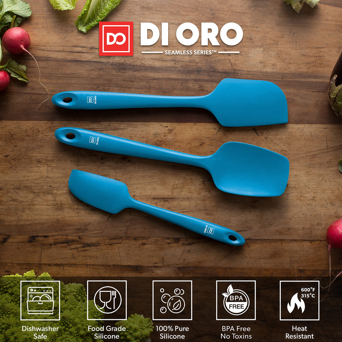 DI ORO Silicone Spatula Set - 600F Heat Resistant, 3-Pc Black