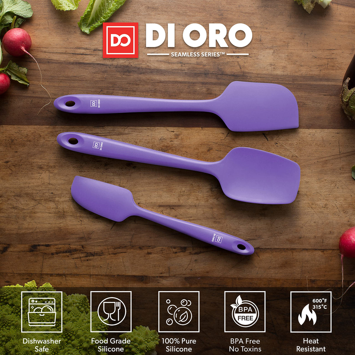 DI ORO Silicone Spatula Set - 600F Heat Resistant, 3-Pc Black