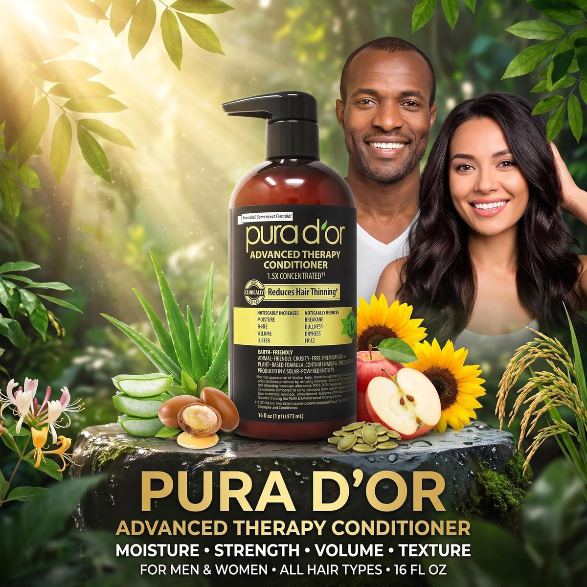 PURA D'OR Apple Cider Vinegar Shampoo & Conditioner Clarifying Set, 16oz x2
