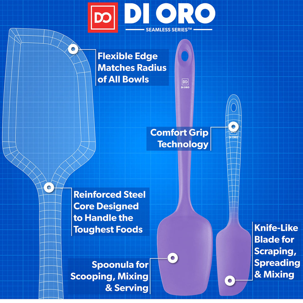 DI ORO Silicone Spatula Set - 600F Heat Resistant, 3-Pc Black