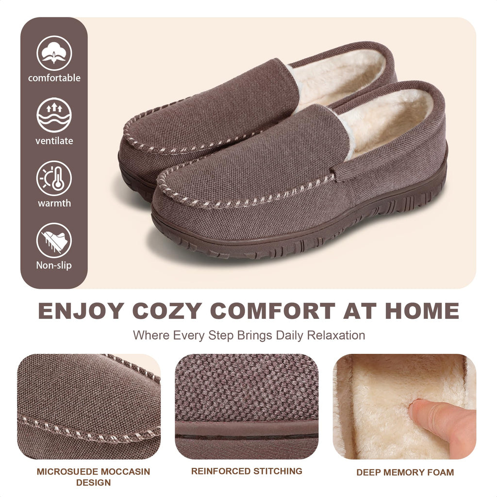 shoeslocker Men's Slippers Indoor Outdoor Warm Soft Plush Memory Foam House Slippers for Men Comfortable Bedroom Moccasin Slipper Non-Slip