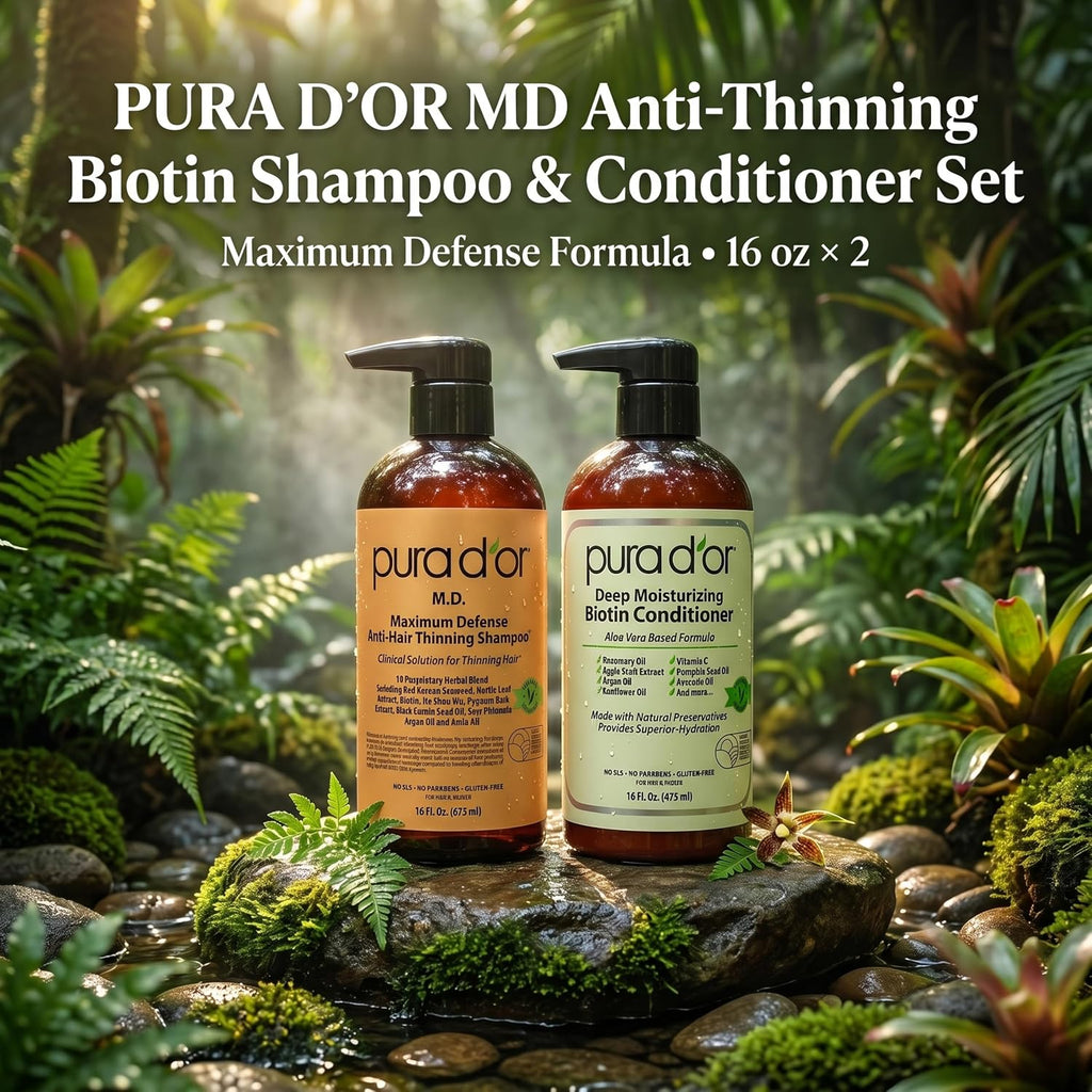 PURA D'OR Apple Cider Vinegar Shampoo & Conditioner Clarifying Set, 16oz x2